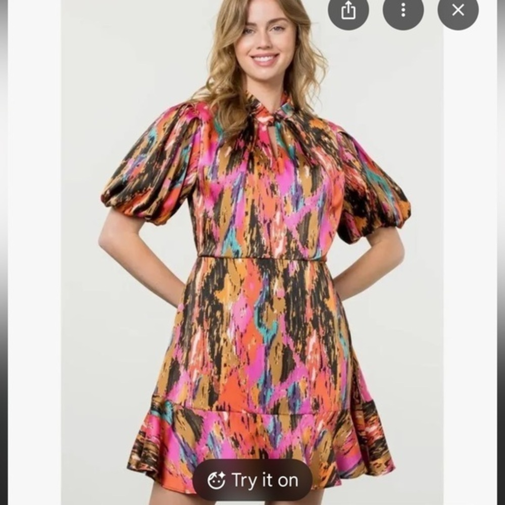 NWT THML satin puff sleeve mini dress - Picture 1 of 9